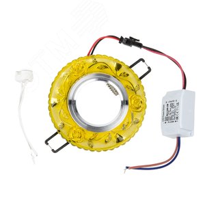 DLS-L150 GU5.3 GLASSY/YELLOW Светильник декоративный встраиваемый, серия Luciole. Без лампы, цоколь GU5.3. Доп. светодиодная подсветка 3Вт. Стекло. Зеркальный/светло-желтый. ТМ Fametto (DLS-L150-2002) - фото 3