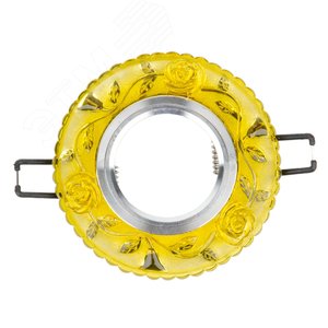 DLS-L150 GU5.3 GLASSY/YELLOW Светильник декоративный встраиваемый, серия Luciole. Без лампы, цоколь GU5.3. Доп. светодиодная подсветка 3Вт. Стекло. Зеркальный/светло-желтый. ТМ Fametto (DLS-L150-2002) - UNIEL