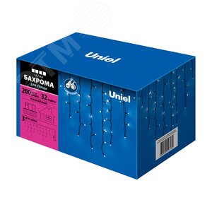 Бахрома с эффектом мерцания 3 м белый свет черный провод ULD-B3010-200/TBK WHITE IP67