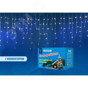 Бахрома светодиодная с эффектом мерцания 3м. Соединяемая. 200 светодиодов. Теплый белый и белый свет. Провод прозрачный. TM Uniel. (UL-00003949)