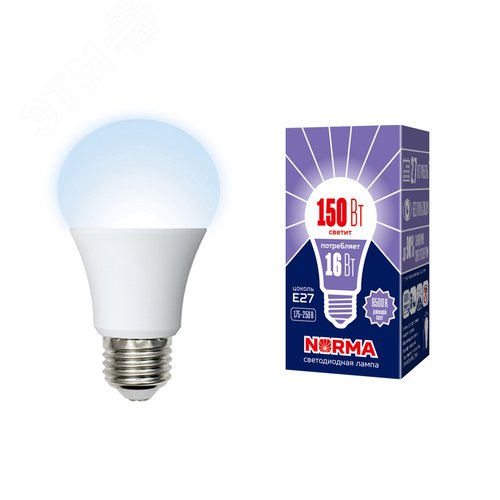 Лампа светодиодная LED-A60-16W/DW/E27/FR/NR форма A, матовая, Norma, дневной (6500K) - UNIEL