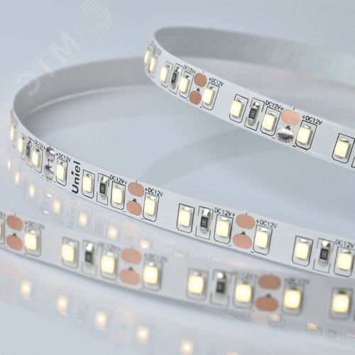 Лента светодиодная гибкая на самоклеящейся основе. ULS-M13-2835-120LED/m-8mm-IP20-DC12V-9,6W/m-5M-3000K PROFI Катушка 5 м. в герметичной упаковке. Теплый белый свет(3000К)