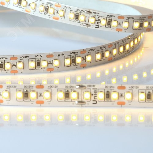 Лента гибкая светодиодная на самоклеящейся основе. ULS-M14-2835-168LED/m-10мм-IP20-DC12V-14W/m-5м-3000K PROFI Катушка 5м. в герметичной упаковке. Теплый (3000К) 4