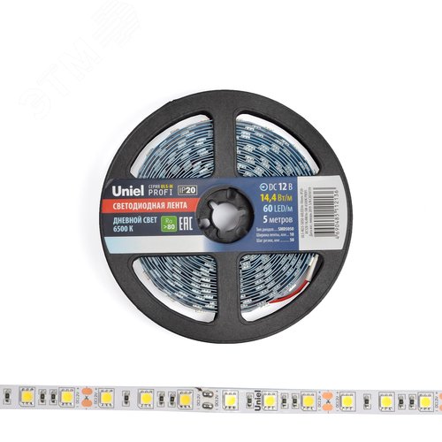 Лента светодиодная ULS-M25-5050-60LED/m-10mm-IP20-DC12V-14,4W/m-5M-6500К катушка в герметичной упаковке PROFI - фото 2