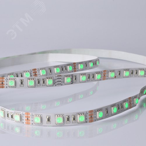 Лента светодиодная гибкая на самоклеящейся основе. ULS-M25-5050-60LED/m-10mm-IP20-DC12V-14,4W/m-5M-RGB PROFI Катушка 5 м. в герметичной упаковке. RGB - UNIEL