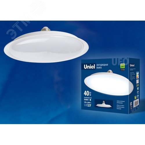 Лампа светодиодная LED-U220-40W/6500K/E27/FR PLU01WH Форма UFO матовая Дневной (6500K) Картон 3
