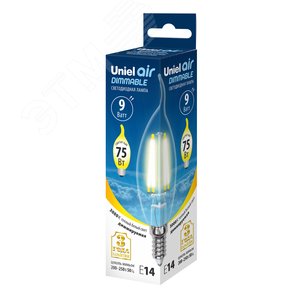 Лампа светодиодная диммируемая Форма свеча на ветру прозрачная Air Теплый (3000K) LED-CW35-9W/3000K/E14/CL/DIM GLA01TR 2