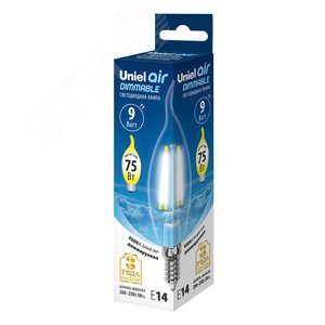 Лампа светодиодная диммируемая LED-CW35-9W-4000K-E14-CL-DIM GLA01TR Форма свеча на ветру прозрачная, Серия Air Белый свет 4000K Картон - фото 2