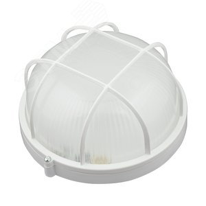 Светильник светодиодный влагозащищенный круг с решеткой дневной белый свет 6000K 600 Лм 188 мм диаметр белый корпус