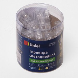 Гирлянда светодиодная на батарейках 2AA (не в/к) Прищепки 2м 10 светодиодов Теплый белый свет Провод прозрачный ULD-S0200-010/STB/2AA WARM WHITE IP20 CLIPS - UNIEL