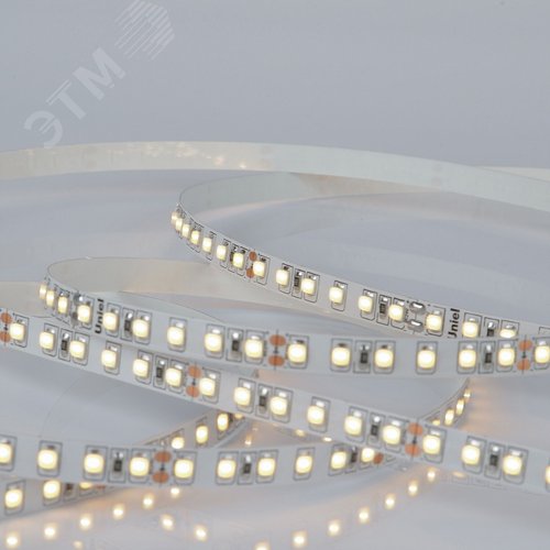 Лента гибкая светодиодная на самоклеящейся основе. ULS-2835-120LED/m-8мм-IP20-DC24V-9,6W/m-5м-3000K Катушка 5 м. в герметичной упаковке. (3000K)