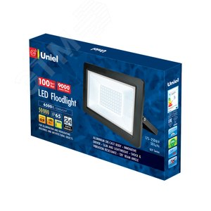 ULF-F19-100W/6500K IP65 175-250В BLACK Прожектор LED. 100вт, 6500К, черный | UL-00006739 | Uniel - UNIEL