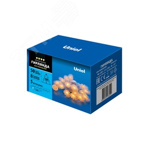ULD-S0500-050/DTA WARM WHITE IP20 PINE CONES Гирлянда светодиодная «Шишки», 5м. 50 светодиодов. Теплый белый свет. Провод прозрачный. ТМ Uniel (UL-00007192) - UNIEL