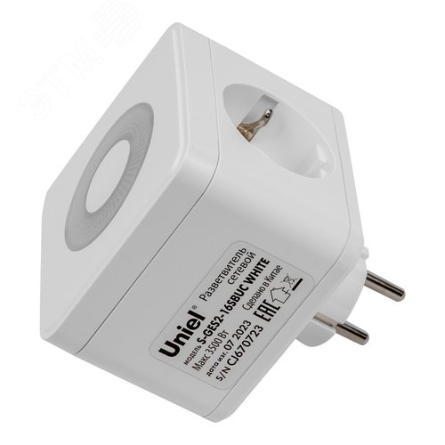 Разветвитель сетевой с выключателем, с/з,2 гнезда, 2USB+1Type C 16А, 3500Вт белый - фото 3