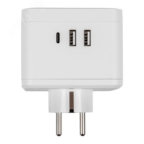 Разветвитель сетевой с выключателем, с/з,2 гнезда, 2USB+1Type C 16А, 3500Вт белый - фото 6
