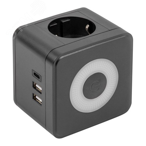 Разветвитель сетевой с выключателем с заземлением 2 гнезда 2USB+1TYPE C 16А 3500Вт Черный ТМ S-GES2-16SBUC BLACK - фото 2