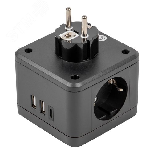 Разветвитель сетевой с выключателем с заземлением 2 гнезда 2USB+1TYPE C 16А 3500Вт Черный ТМ S-GES2-16SBUC BLACK - фото 3