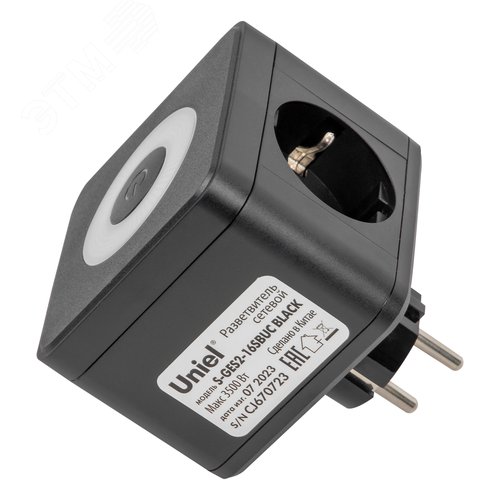 Разветвитель сетевой с выключателем с заземлением 2 гнезда 2USB+1TYPE C 16А 3500Вт Черный ТМ S-GES2-16SBUC BLACK - фото 4