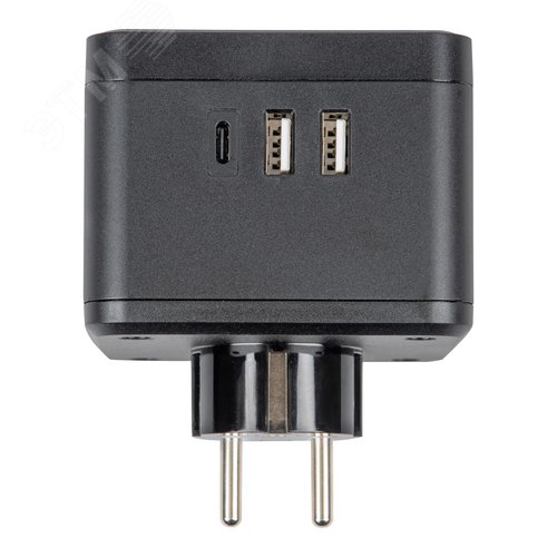 Разветвитель сетевой с выключателем с заземлением 2 гнезда 2USB+1TYPE C 16А 3500Вт Черный ТМ S-GES2-16SBUC BLACK - фото 6