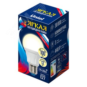 Лампа светодиодная LED 12вт 175-250В форма А 1050Лм E27 3000К ЯРКАЯ - UNIEL
