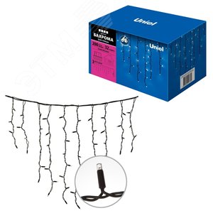 Бахрома с эффектом мерцания 3 м белый свет черный провод ULD-B3010-200/TBK WHITE IP67 11