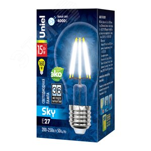 Лампа светодиодная, Форма A, прозрачная, Серия Sky, Белый свет (4000K). картон, ТМ