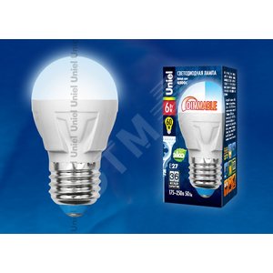 Лампа светодиодная LED 6вт 230в,E27,dim,шар,мат,белый Palazzo Uniel - UNIEL