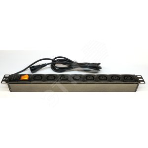 Панель 19 дюймов c 8 розетками IEC320 C13 и шнуром питания 1 8м с вилкой черная (60A-61-04-08BL) - Eurolan