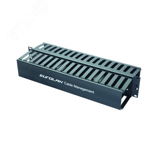 Организатор горизонтальный 19', 2U, слотовый с крышкой, двусторонний, черный