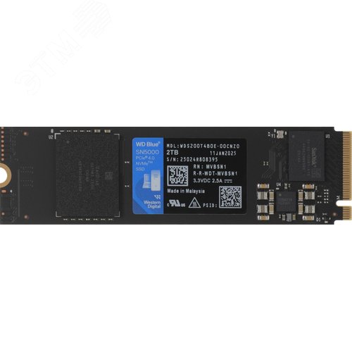 Накопитель SSD М.2 2280 2ТБ Blue, PCIe 4.0 x4, NVMe 1.4, 3D TLC NAND, до 5000/4300 МБ/с - Western Digital (M)