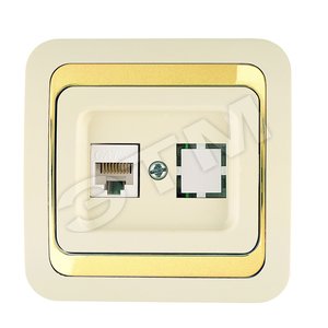 Mimoza Розетка CAT5e + гнездо бежевая/золото - Makel
