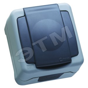 Розетка герметичная с крышкой с заземлением 16А IP55 серая (пружинный зажим) - Makel