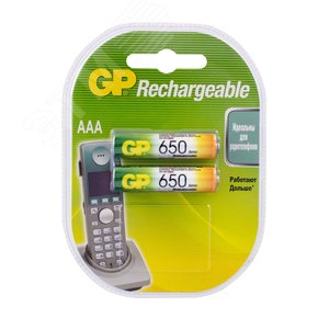 Аккумулятор перезаряжаемый GP 65AAAHC AAA, емкость 650 мАч - 2 шт. в клемшеле - артикул 8718