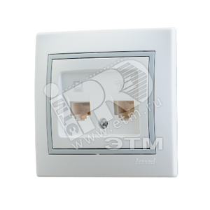 Мира Розетка RJ 45+RJ 11 белый с вставкой серый - Lezard