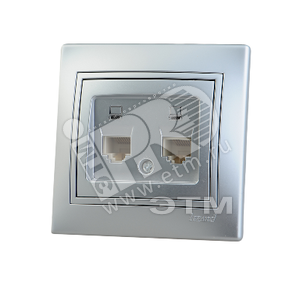 Мира Розетка RJ 45 х2 металлик серый со вставкой - Lezard