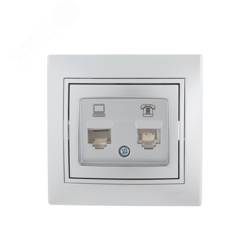 Мира Розетка RJ 45 + RJ 11 металлик с вставкой серый - фото 2