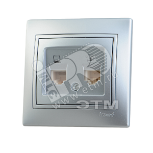 Мира Розетка RJ 45 + RJ 11 металлик с вставкой серый - Lezard