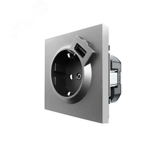 ZIMA Розетка с заземлением (16 А) + USB ,механизм, серый матовый Lezard 704-7488-181 - фото 2