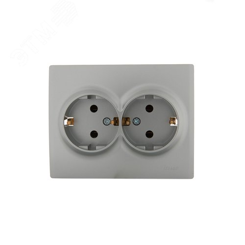 KARINA Розетка двойная с/з керамика матовое серебро (10шт/120шт)