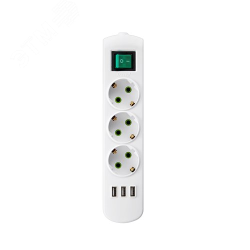 Колодка с/з 3 входа с выключателем c USB-разъемом - фото 2