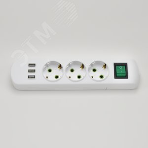 Колодка с/з 3 входа с выключателем c USB-разъемом - Lezard