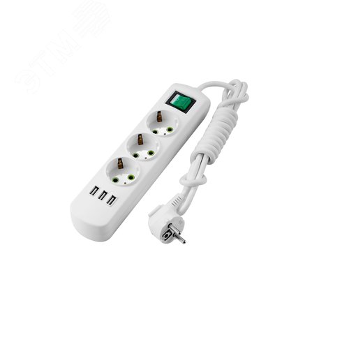 Удлинитель с/з 3 входа 2 метра с выключателем c USB-разъемом - Lezard