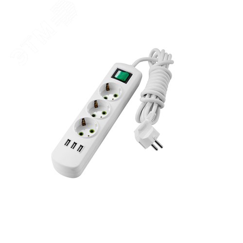 Удлинитель с/з 3 входа 3 метра с выключателем c USB-разъемом - Lezard
