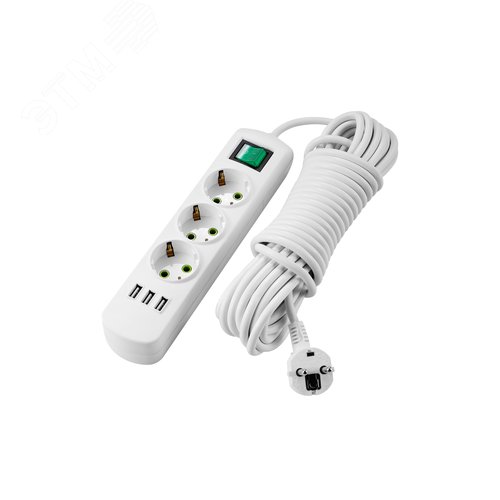 Удлинитель с/з 3 входа 5 метров с выключателем c USB-разъемом - Lezard