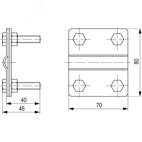 Соединитель стержень D16 - полоса 40 мм 2
