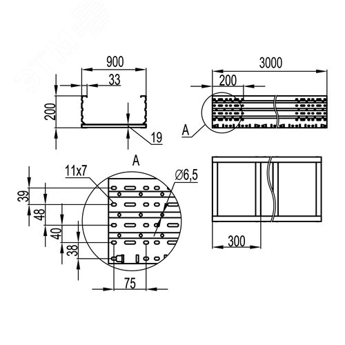 Лоток листовой неперфорированный 200x900 лонжерон 1.5мм L=3000мм горячеоцинкованный 2