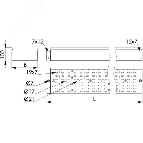 Лоток перфорированный 500х100 L3000, толщина 1 мм 2