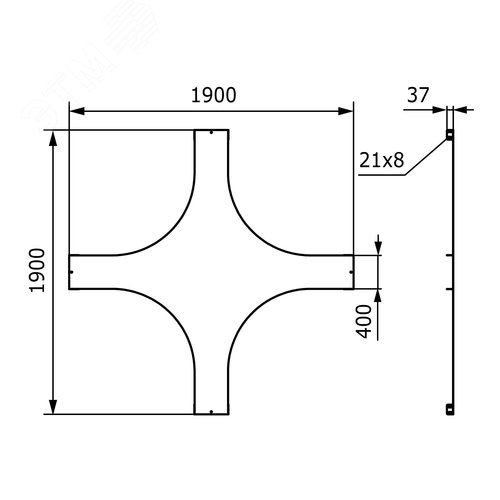 Крышка на X-ответвитель 400мм цинк-ламельная 2