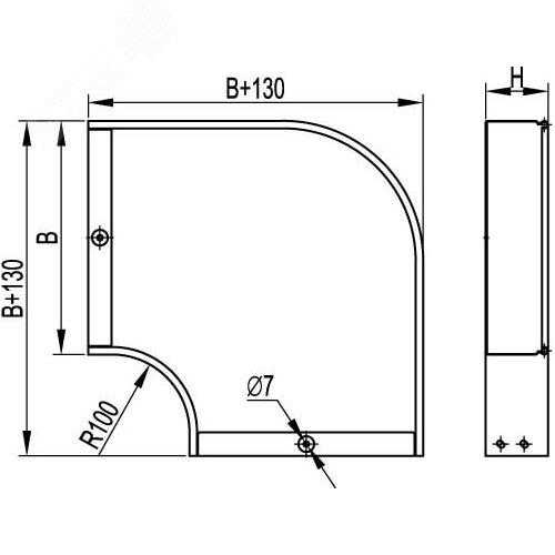 Угол CPO 90 горизонтальный 90 градусов 500x50 в комплекте с крепежными элементами и соединительными пластинами 2