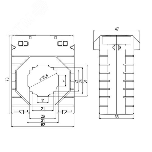 Трансформатор тока CT30 200/5А, класс точности - 0.2S, мощность - 1ВА | CT30-200-0.2S-1 | DKC - фото 2